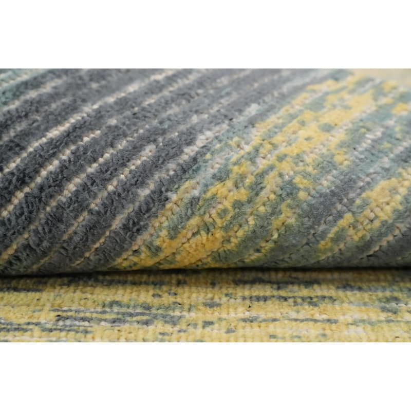 Hand Knotted Oriental Viscose Silk Carpet Modern All-Over Yellow & Gold Abstract Area Rug - 4' 0'' X 2' 0''