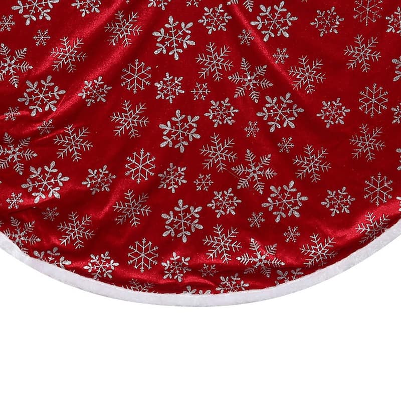 48" Red and White Snowflake Christmas Tree Skirt with a White Border - 48