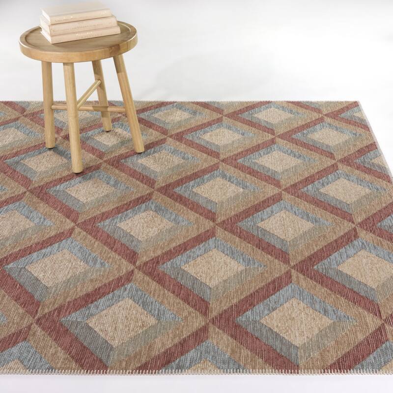 Eloise Modern Geometric Area Rug - 5'3" x 7' - Blue/Red - Rectangle