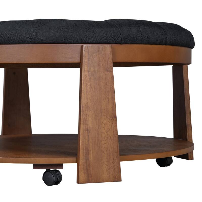 Modern Oversized Round Ottoman Coffee Table, 2-Tier Button Tufted Design