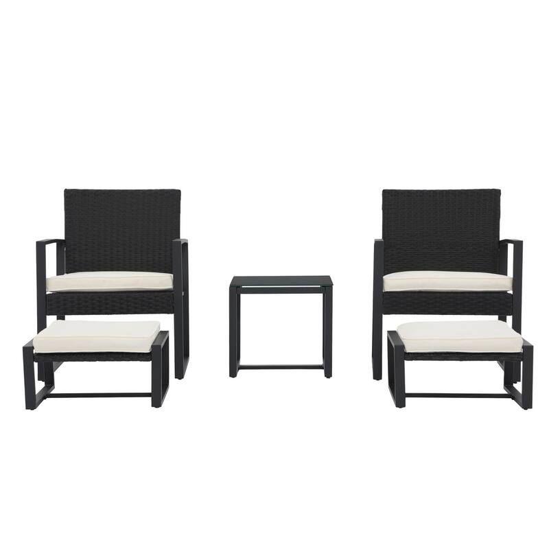 Patio 5 Pieces Wicker Chat Set with Cushions