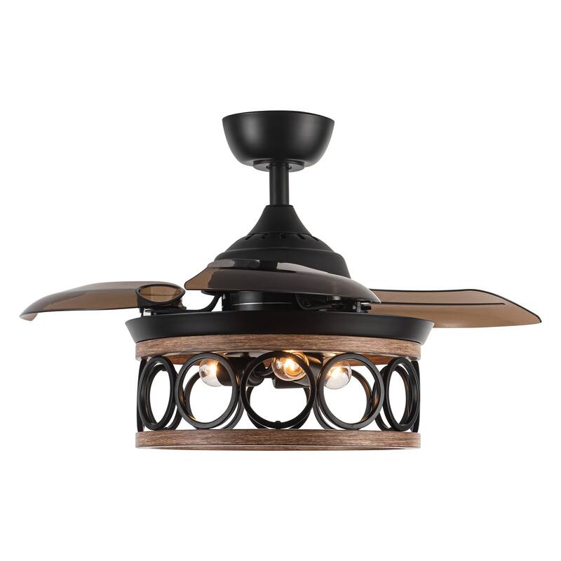 36 in. Indoor Black Retractable Ceiling Fan with Light and Wall Control