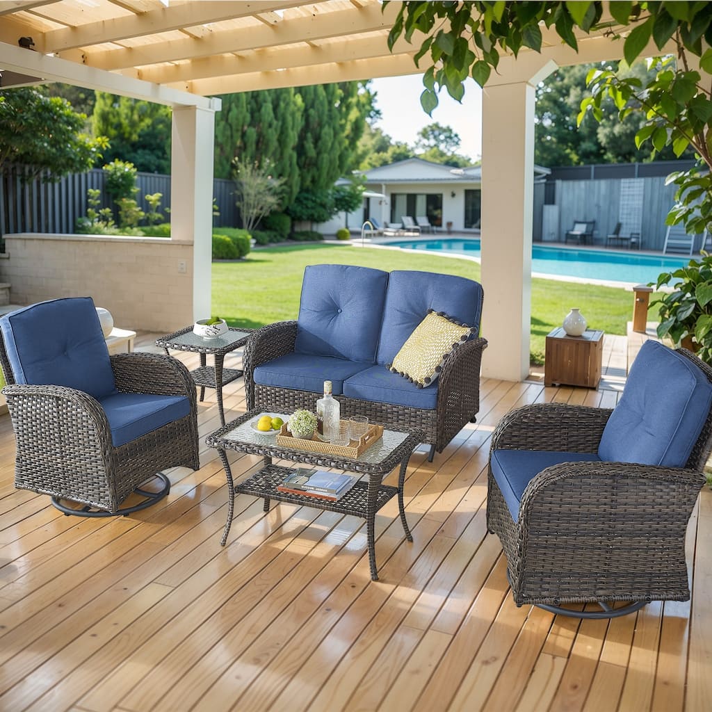 Outdoor Glider Loveseat Sofa with Swivel Chair Set
