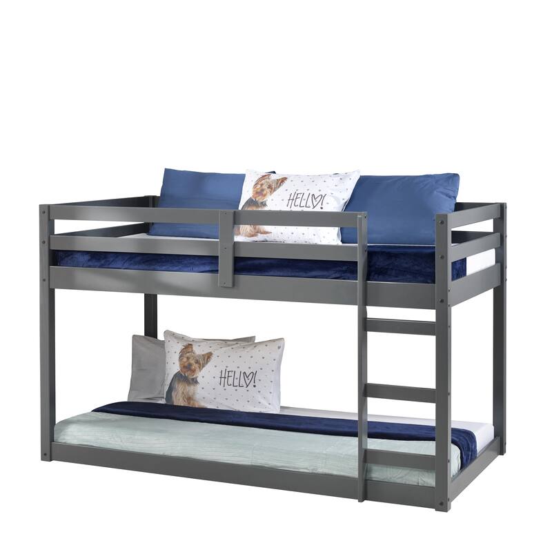 Space-Saving Grey Twin Loft Bed with Ladder and Safety Guardrail