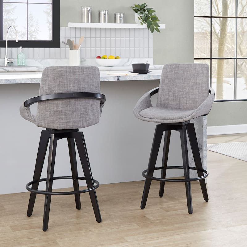 Porch & Den Pugo 26" Fixed-Height Upholstered Counter Stool with Splayed Wood Legs (Set of 2)