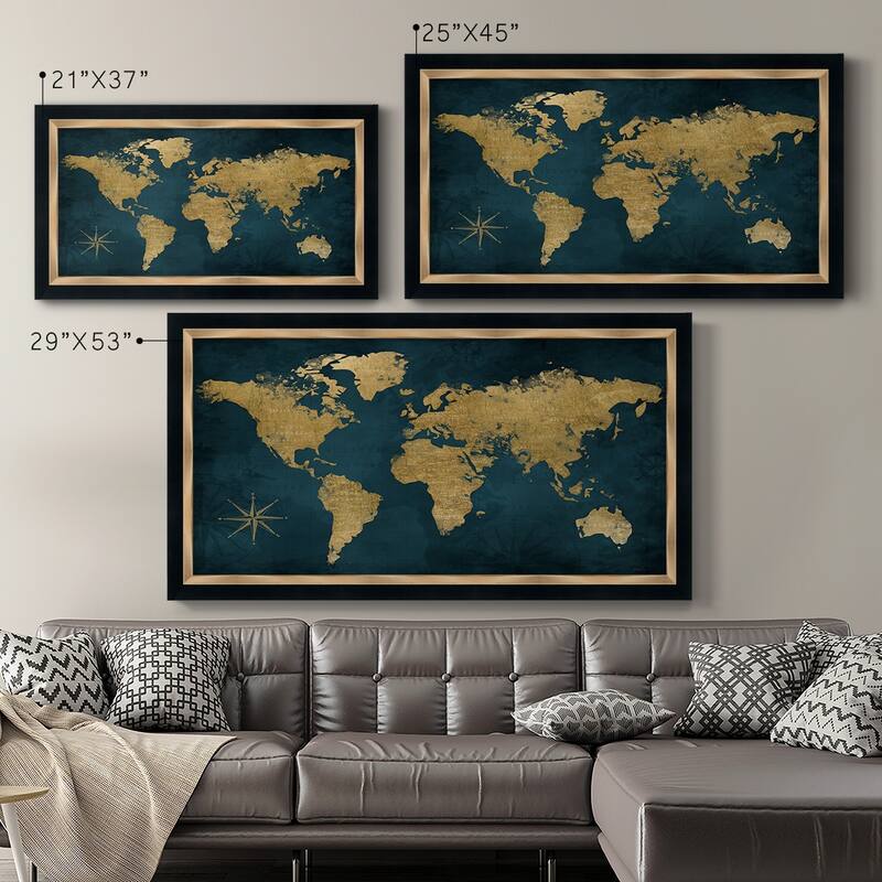 Navy Gold Map Premium Framed Canvas- Ready to Hang
