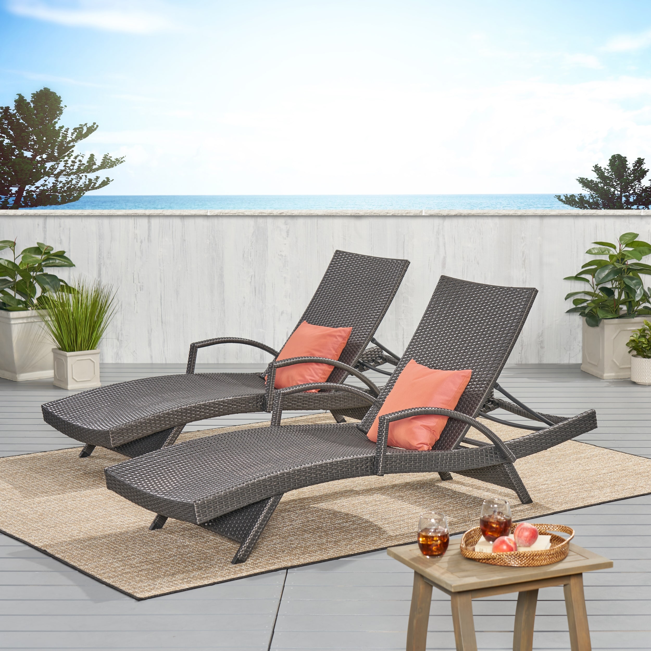 Roomfitters Salem Outdoor Wicker Chaise Lounge with Armrests, Stackable Patio Recliner, Set of 2