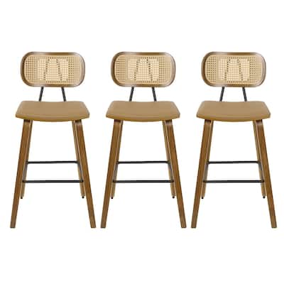 26-inch Wood Counter Height Bar Stools with Rattan Back