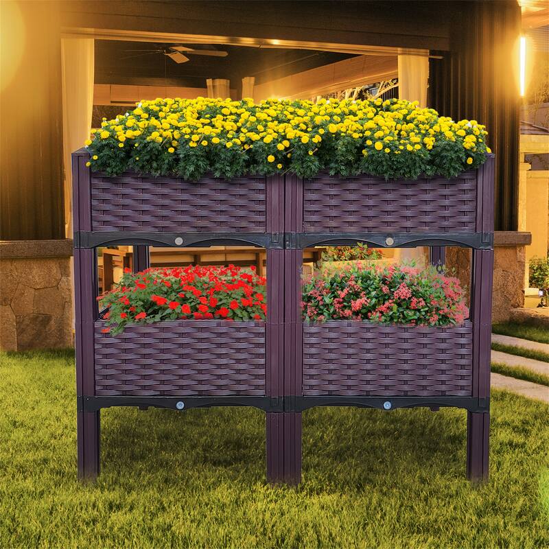 Plastic Raised Garden Bed Set of 4