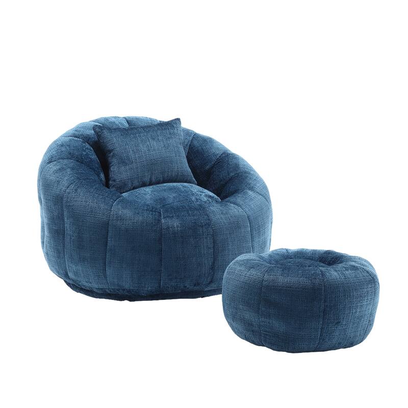 HOMEFUN Cozy Beanbag Sofa With Memory Foam Filler, Oversized Round Sofa - Blue