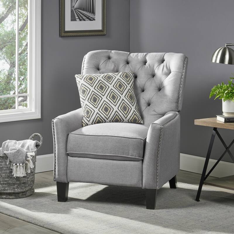 Modern Fabric Upholstered Push Back Recliner with Footrest, Rivet Decoration, Soft Thick Cushions.