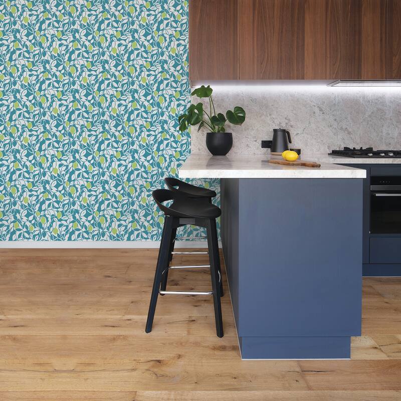 A-Street Prints Loretto Teal Citrus Wallpaper
