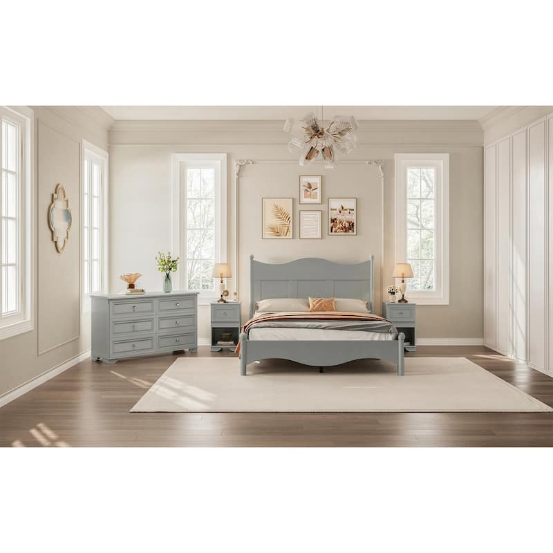 Queen Size Elegant Design Wood Platform Bed Frame,Retro Style Platform Bed with Wooden Slat Support