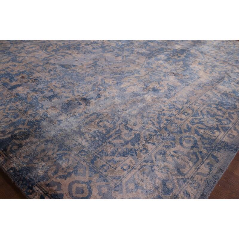 All-Over Blue Abstract Indian Area Rug Handmade Wool Carpet - 6'7"x 9'8"