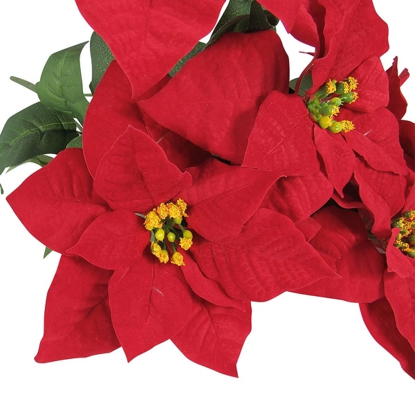 Set of 2 Artificial Poinsettia Red Velvet Christmas Flower Stems Bush