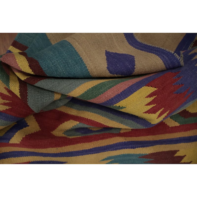 Hand Woven Oriental 100% Wool Carpet Southwestern Tribal Multi-Colored Kilim Area Rug - 9' 8'' X 7' 10''