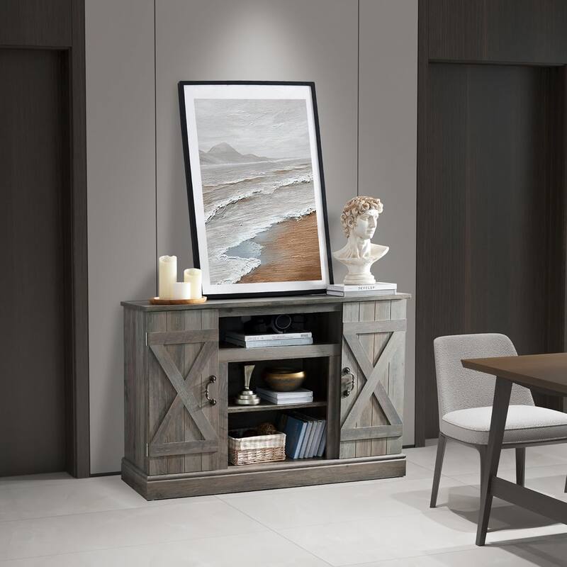 Roomfitters Farmhouse Classic Media TV Stand, Entertainment Console with 18" Electric Fireplace Insert