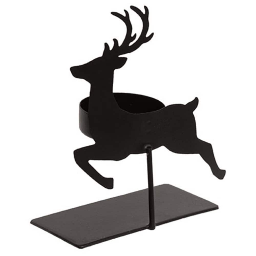 5.25"H Elevated Black Metal Reindeer Tealight Holder for Cozy Holiday and Seasonal Decoration - 5.25" H x 4.25" W x 2" D