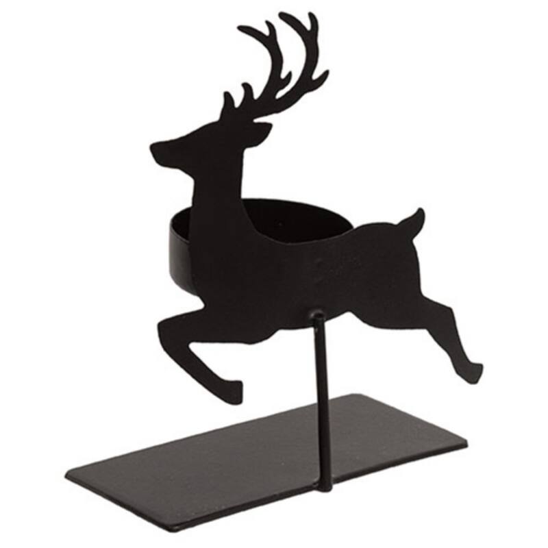 5.25"H Elevated Black Metal Reindeer Tealight Holder for Cozy Holiday and Seasonal Decoration - 5.25" H x 4.25" W x 2" D