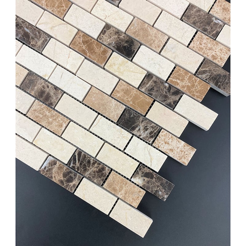 Mix Natural Marble 1 x 2 Marble Wall and Floor Mosaic - Case (10 Sheets)
