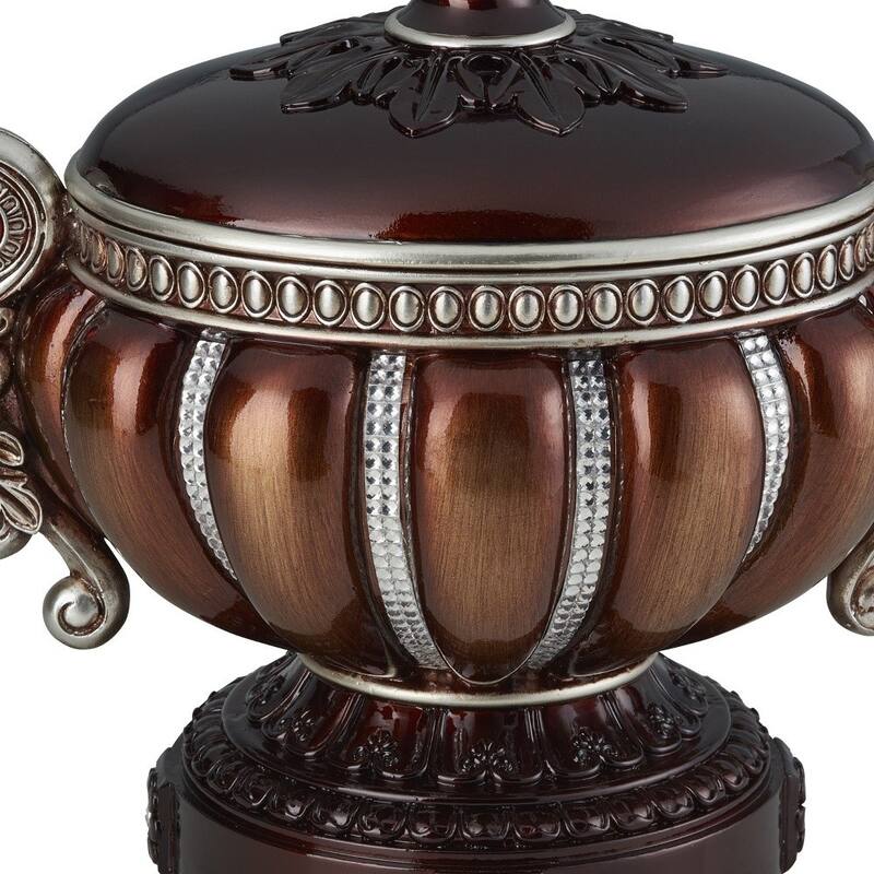 13" Bronze Red And Silver Resin Floral Scroll Jewelry Box With Metal Accents