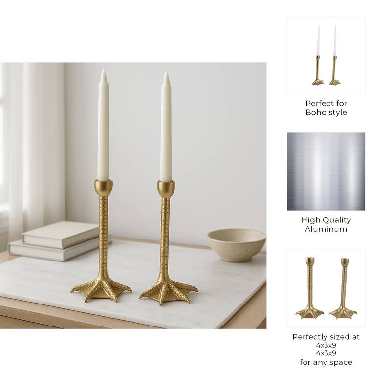 Metal Bird Legs Taper Candle Holders Set of 2 - Gold - 9.0"