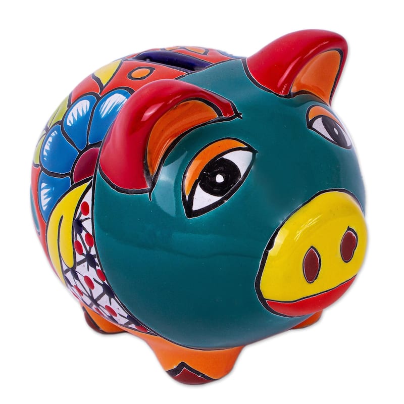 Novica Handmade Flower Piggy Ceramic Decorative Accent