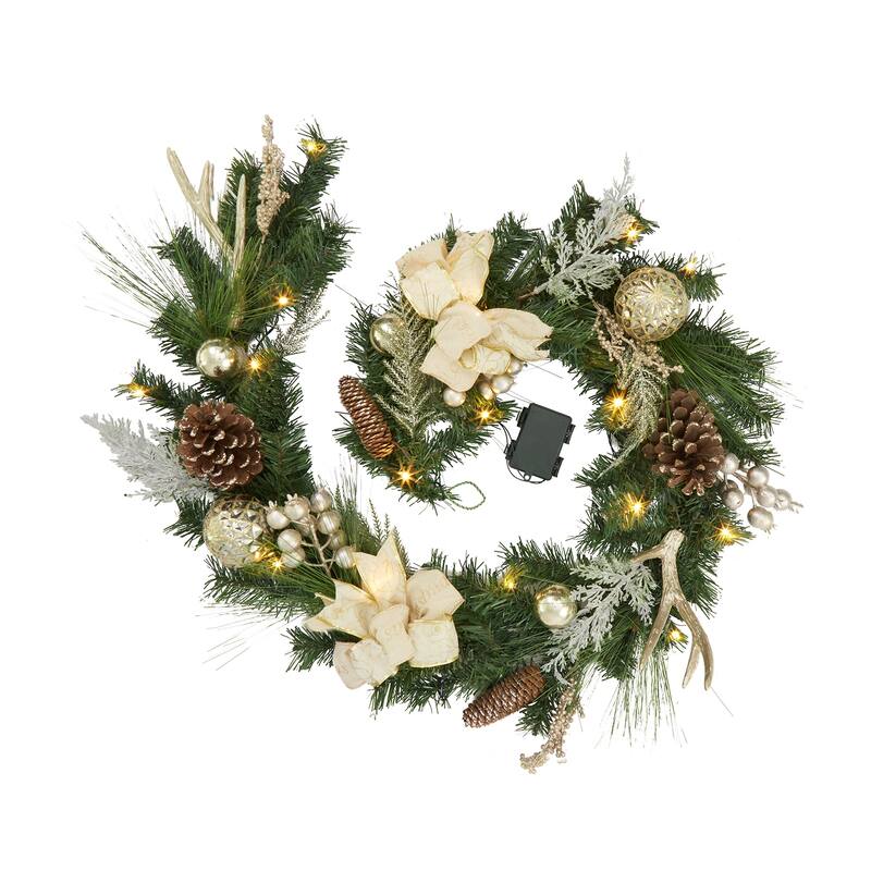 Gold Christmas Garland with Lights, 6 ft - 6 ft