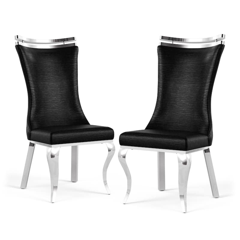 Furniture of America Thaddeus Glam Stainless Steel Upholstered Dining Side Chair (Set of 2)