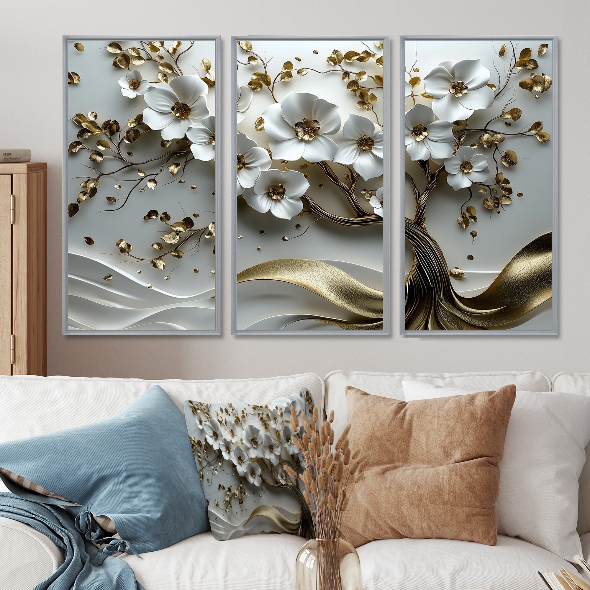 Designart - White Gold Cherry Blossom Tree Gardens I - Cherry