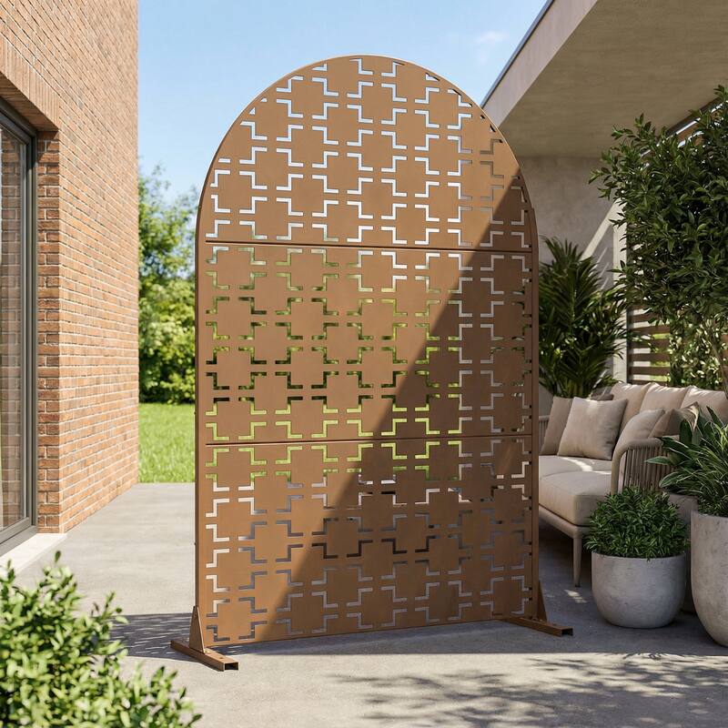 Dovelina 6ft.Outdoor Freestanding Metal Privacy Screen Decorative Garden Fence - 72"x47" - Brown