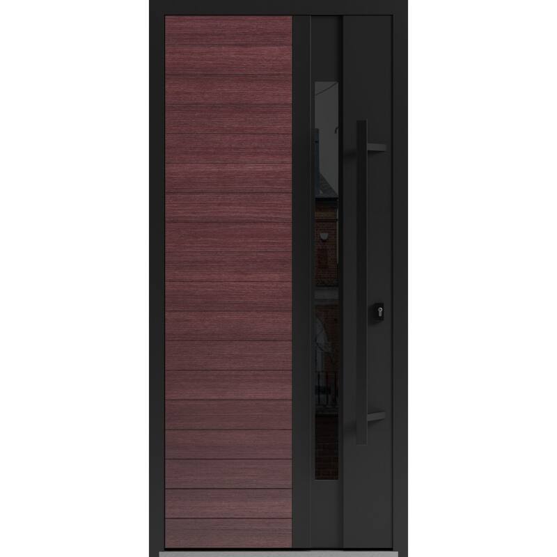 Front Exterior Prehung Steel Door Ronex 0162 Red Oak Entry Metal Painted W36xH80 Left hand Inswing - Red - 36" x 80"