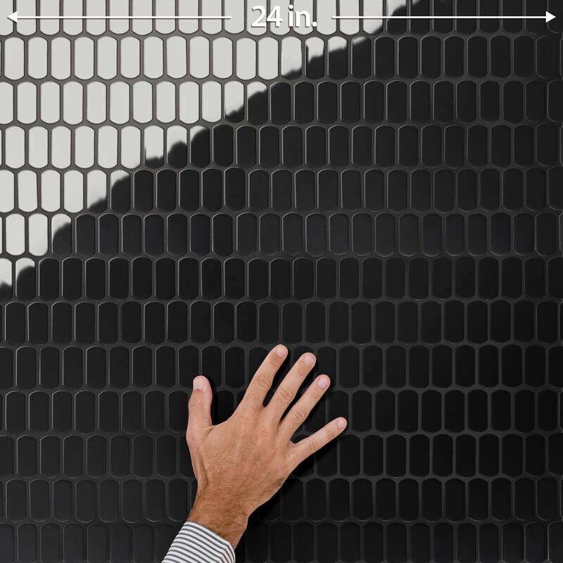 Merola Tile Hudson Capsule Glossy Black 12-1/4" x 13-1/8" Porcelain Mosaic Floor and Wall Tile