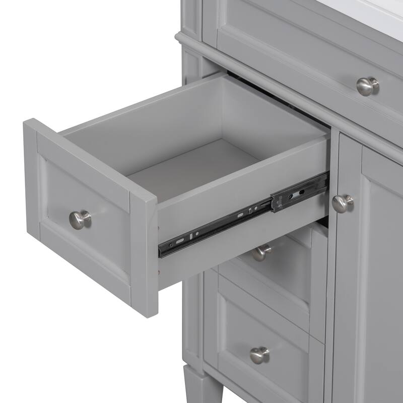Bathroom Vanity Cabinet with Door Rack, Drawers of Different Sizes, Metal Textured Knobs, Roman Leg Design and Adjustable Shelf