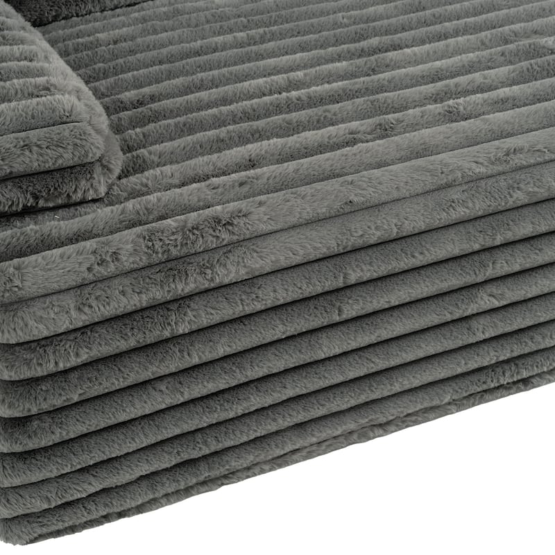 110" Faux Fur Cloud 3-Seater sat L-Shaped Sectional Sofa with Two Included Throw Pillows
