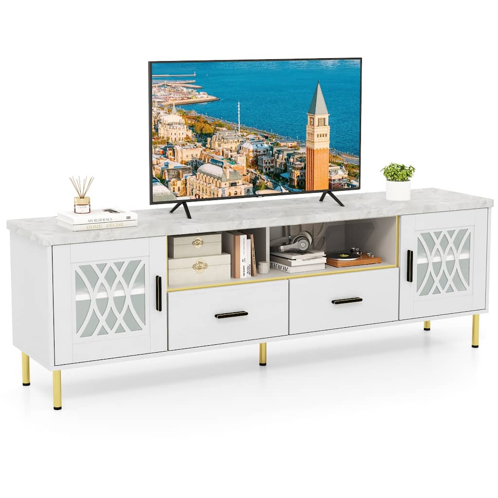 Gymax Modern Faux Marble Entertainment Center 71-Inch TV Stand for