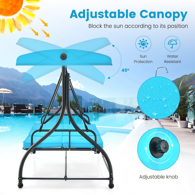 3 Seat Outdoor Porch Swing with Adjustable Canopy - 71" x 47" x 70"