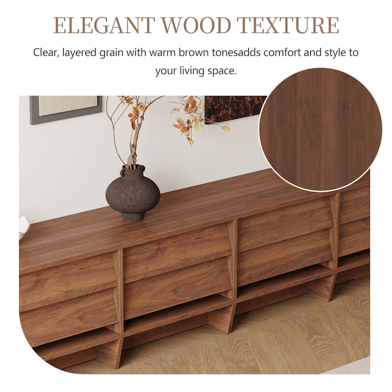 78.74" Mid Century TV Stands,Brown Wood Media Console with 8 Drawers