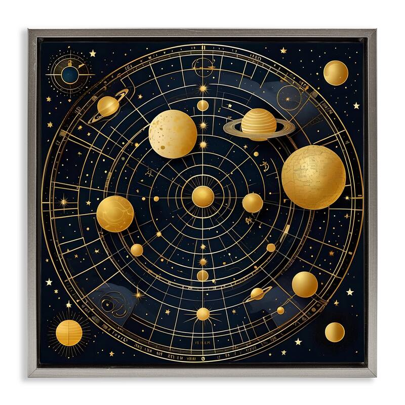 Stupell Astral Planets in Solar System Framed Floater Canvas Wall Art Design By Tabz Jones - 25 x 25 - Grey