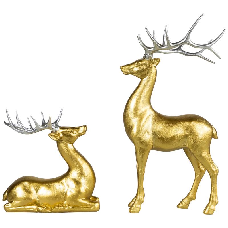 Standing and Sitting Reindeer Christmas Figures - Gold - Set of 2