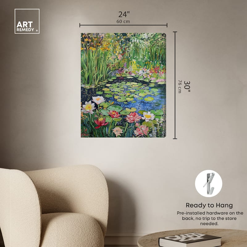 Art Remedy Impressionist Pond Gallery Wrapped Impressionism 1 Piece Canvas Wall Art /Monet And Van Gogh Inspired Art