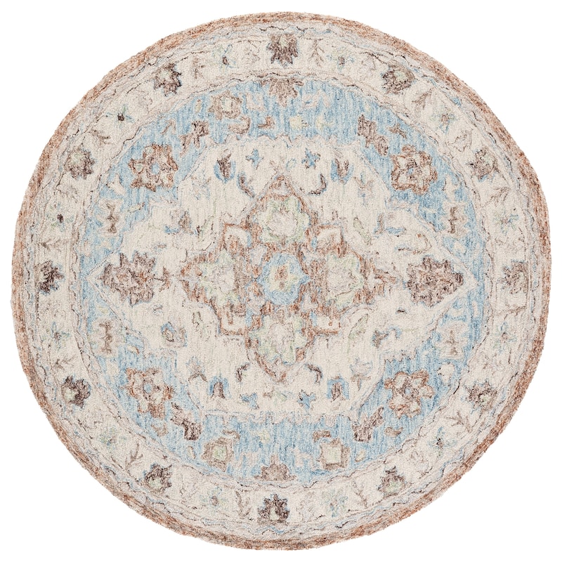 SAFAVIEH Handmade Metro Feta Wool Rug - 6' Round - Beige/Blue