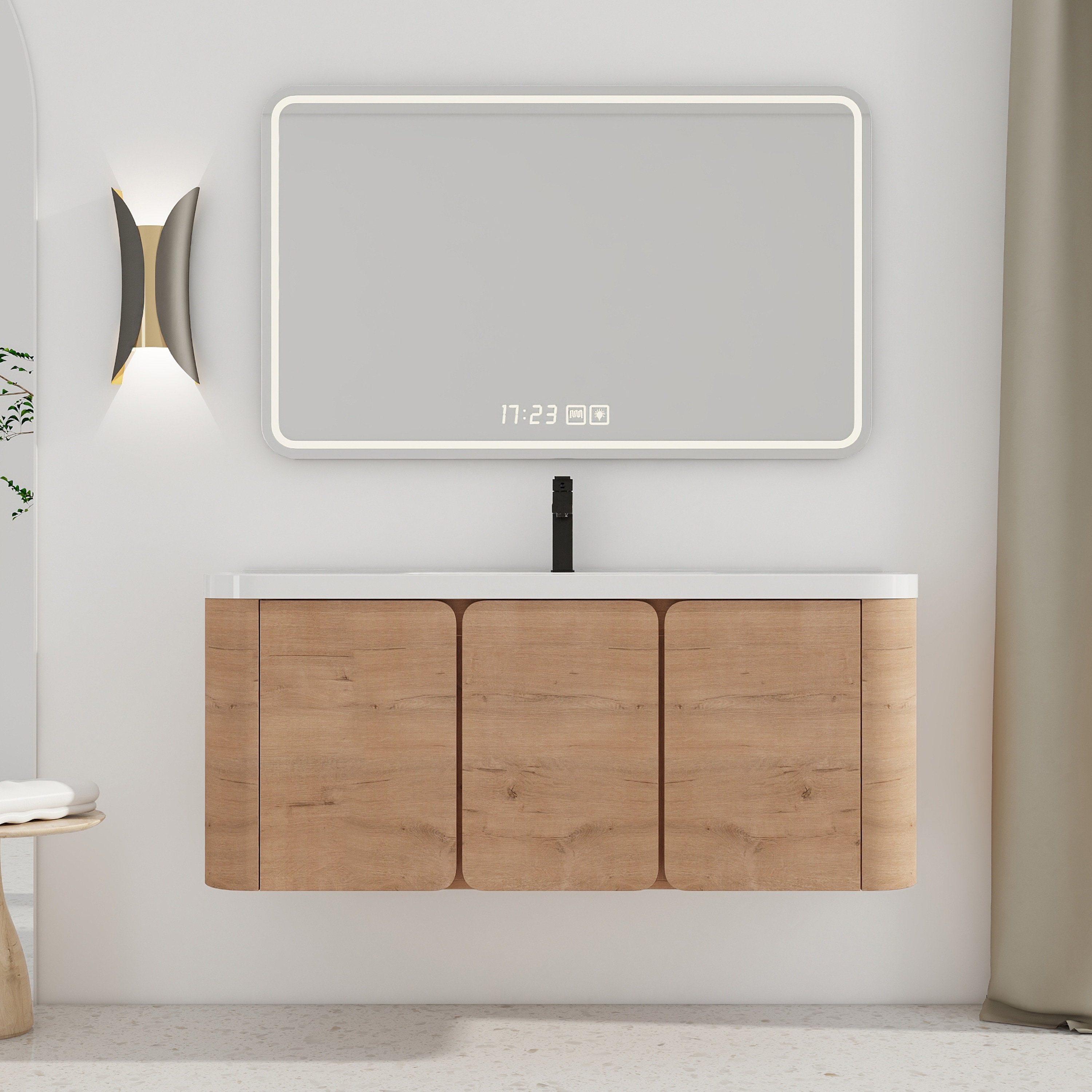 48'' Wall-Mounted Bathroom Vanity With Resin Sink & 3-Soft-Close Door