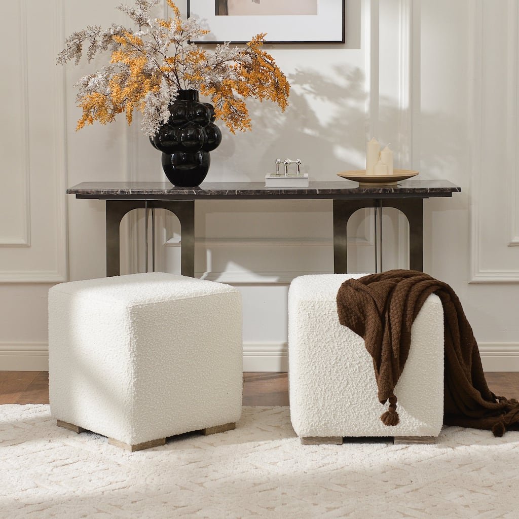KINWELL 18.5" W Square Boucle Upholstered Ottoman Entryway Footstool