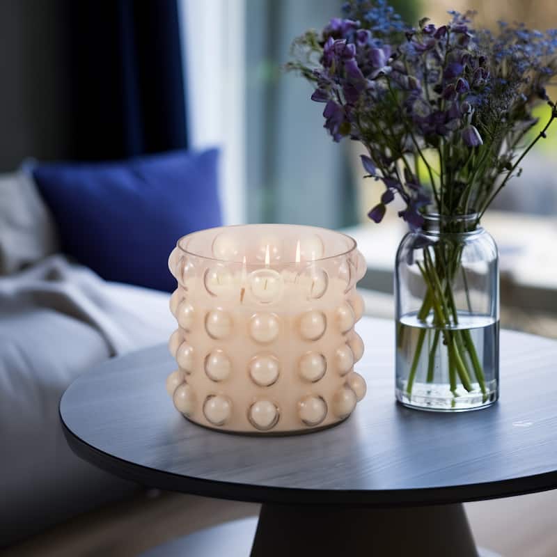 Sagebrook Home Artisan Glass 9" 81 Oz Bubble Candle Holder, Perfect Accessory for Stylish Decor Enthusiasts. - 9" x 9" x 7" - Pink