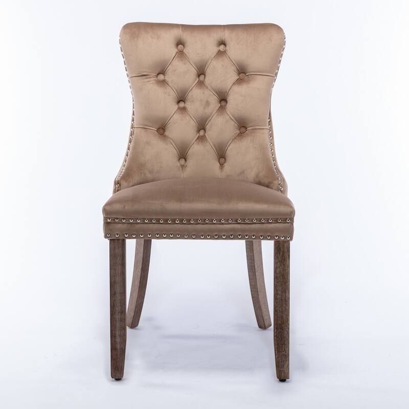 High-end Tufted Solid Wood Contemporary Velvet Upholstered Dining Chair with Wood Legs Nailhead Trim 2-Pcs Set