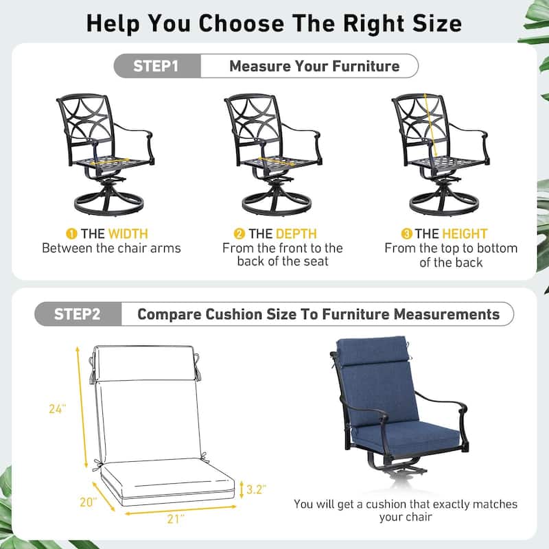 Aoodor Outdoor High Back Dining Chair Cushion Set, 44"x21"x3.2", Set of 4 - 44"x21"x3.2"