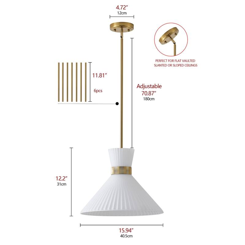 Modern LED Brass Pendant Light White Jade Glass Cone Shade