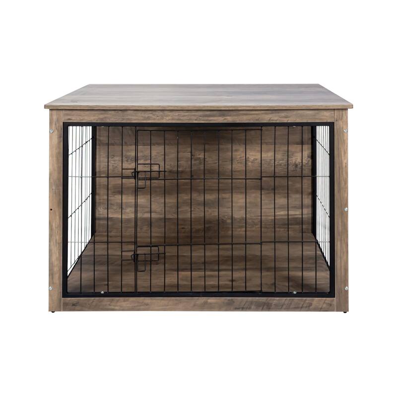 GDF Studio - Bubu Modern Wooden Dog Crate Furniture with Double Doors and Indoor Kennel Design