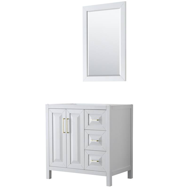 Wyndham Collection Daria 35" Single Free Standing Vanity Cabinet - - White / Brushed Gold Hardware